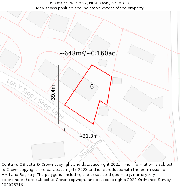 6, OAK VIEW, SARN, NEWTOWN, SY16 4DQ: Plot and title map