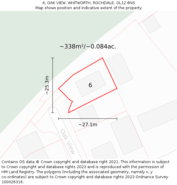 6, OAK VIEW, WHITWORTH, ROCHDALE, OL12 8NS: Plot and title map