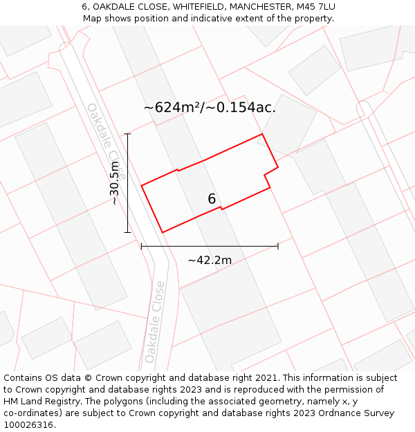 6, OAKDALE CLOSE, WHITEFIELD, MANCHESTER, M45 7LU: Plot and title map