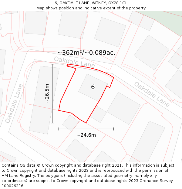 6, OAKDALE LANE, WITNEY, OX28 1GH: Plot and title map