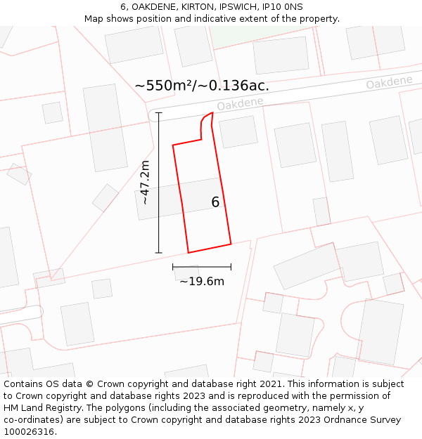 6, OAKDENE, KIRTON, IPSWICH, IP10 0NS: Plot and title map