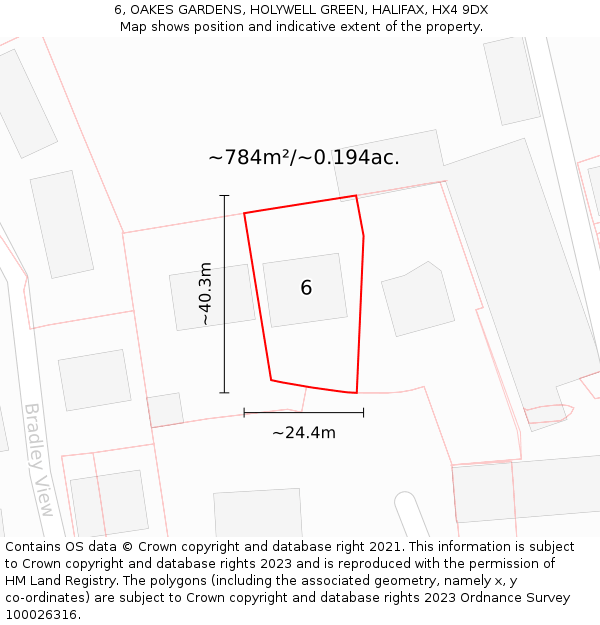 6, OAKES GARDENS, HOLYWELL GREEN, HALIFAX, HX4 9DX: Plot and title map