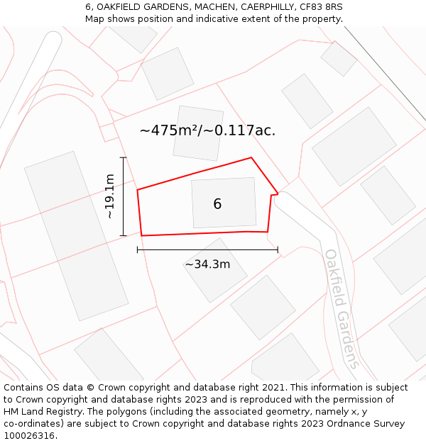 6, OAKFIELD GARDENS, MACHEN, CAERPHILLY, CF83 8RS: Plot and title map
