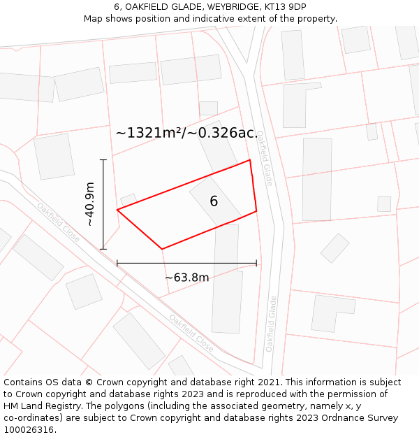 6, OAKFIELD GLADE, WEYBRIDGE, KT13 9DP: Plot and title map