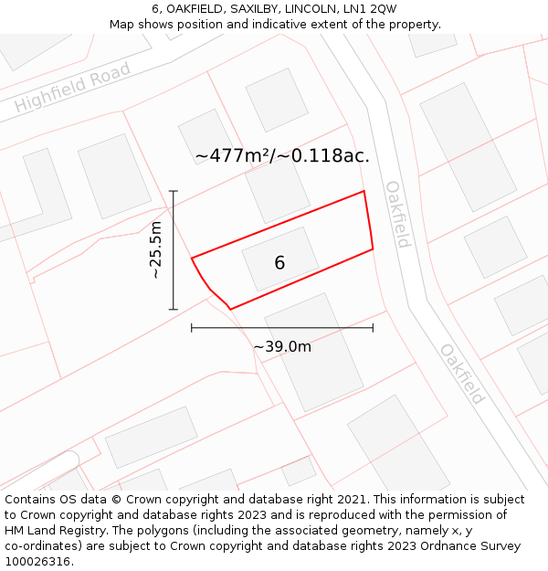 6, OAKFIELD, SAXILBY, LINCOLN, LN1 2QW: Plot and title map