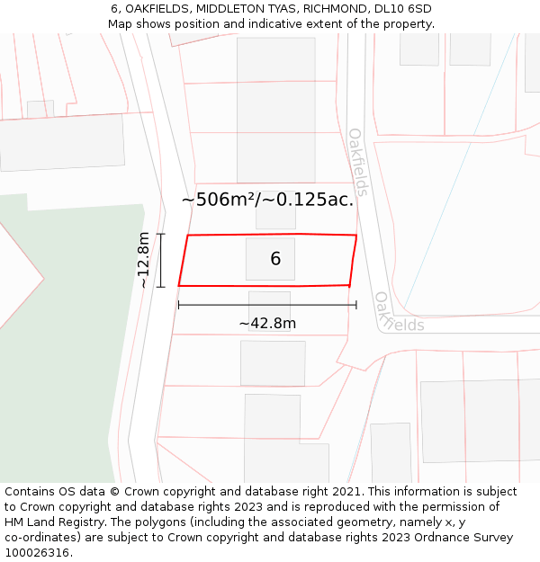 6, OAKFIELDS, MIDDLETON TYAS, RICHMOND, DL10 6SD: Plot and title map