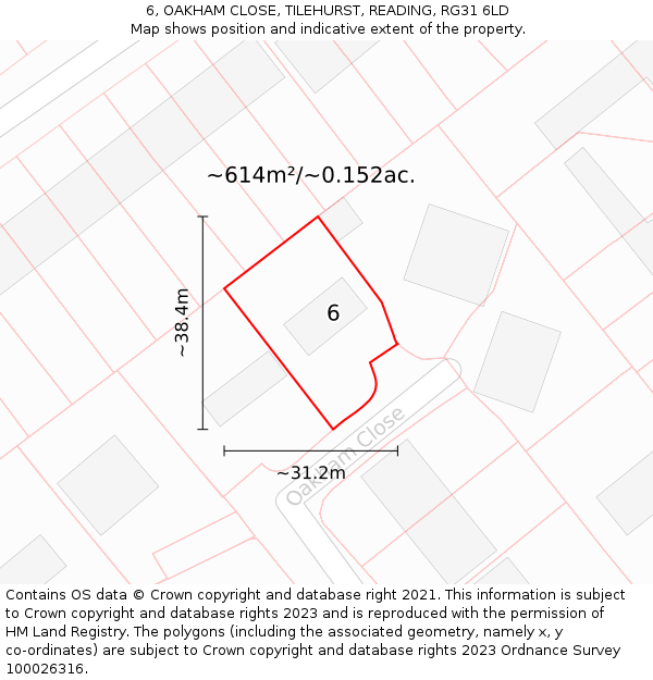 6, OAKHAM CLOSE, TILEHURST, READING, RG31 6LD: Plot and title map