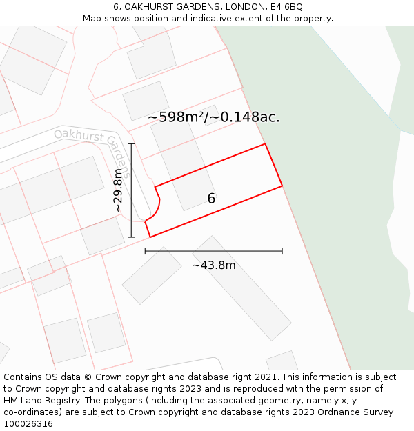 6, OAKHURST GARDENS, LONDON, E4 6BQ: Plot and title map