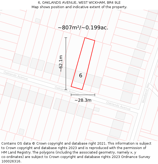 6, OAKLANDS AVENUE, WEST WICKHAM, BR4 9LE: Plot and title map