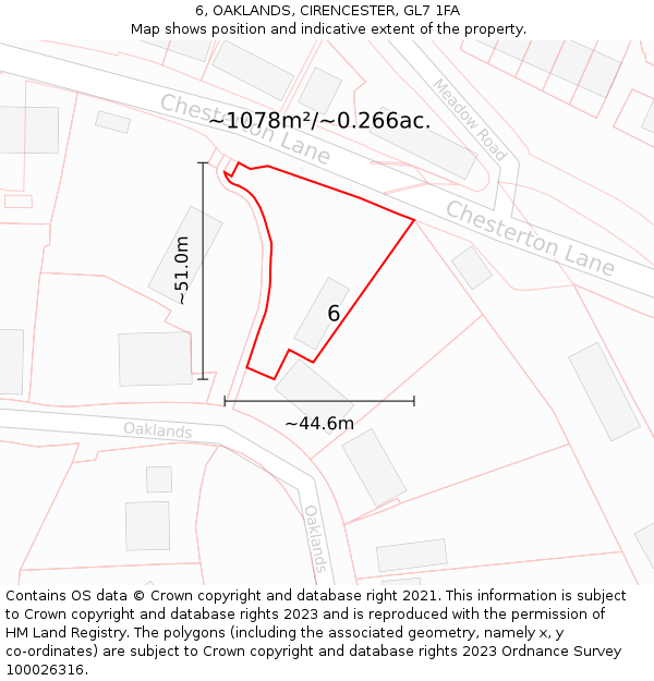 6, OAKLANDS, CIRENCESTER, GL7 1FA: Plot and title map
