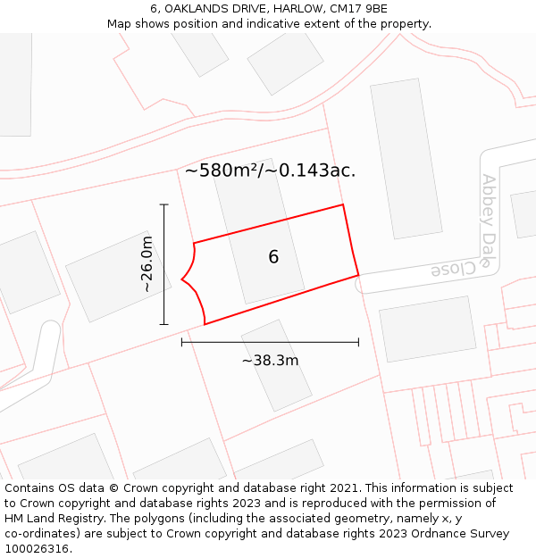 6, OAKLANDS DRIVE, HARLOW, CM17 9BE: Plot and title map