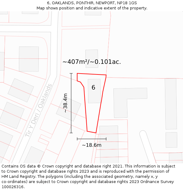 6, OAKLANDS, PONTHIR, NEWPORT, NP18 1GS: Plot and title map