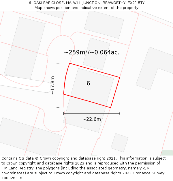 6, OAKLEAF CLOSE, HALWILL JUNCTION, BEAWORTHY, EX21 5TY: Plot and title map