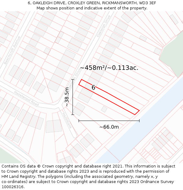 6, OAKLEIGH DRIVE, CROXLEY GREEN, RICKMANSWORTH, WD3 3EF: Plot and title map