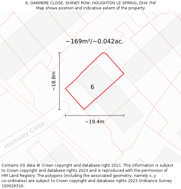6, OAKMERE CLOSE, SHINEY ROW, HOUGHTON LE SPRING, DH4 7NF: Plot and title map