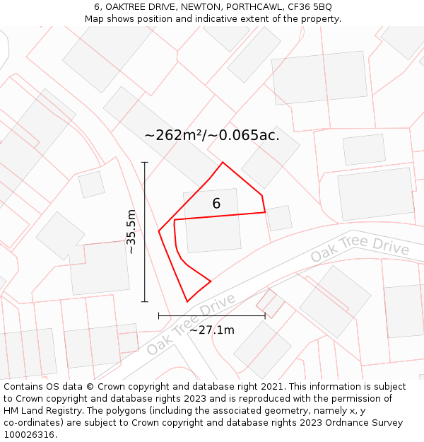 6, OAKTREE DRIVE, NEWTON, PORTHCAWL, CF36 5BQ: Plot and title map