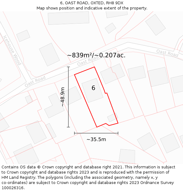 6, OAST ROAD, OXTED, RH8 9DX: Plot and title map