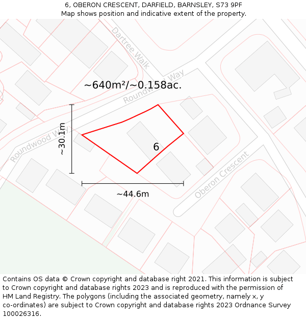 6, OBERON CRESCENT, DARFIELD, BARNSLEY, S73 9PF: Plot and title map