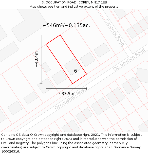 6, OCCUPATION ROAD, CORBY, NN17 1EB: Plot and title map