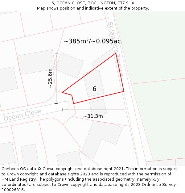 6, OCEAN CLOSE, BIRCHINGTON, CT7 9HX: Plot and title map