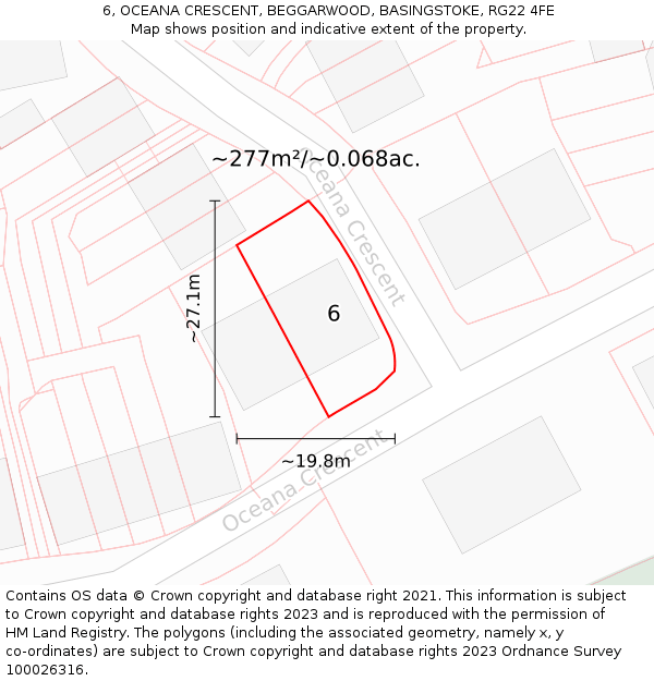 6, OCEANA CRESCENT, BEGGARWOOD, BASINGSTOKE, RG22 4FE: Plot and title map