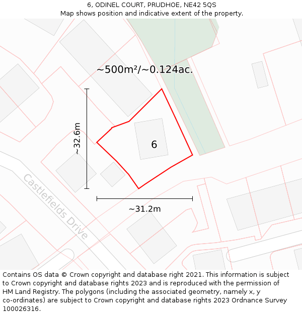6, ODINEL COURT, PRUDHOE, NE42 5QS: Plot and title map
