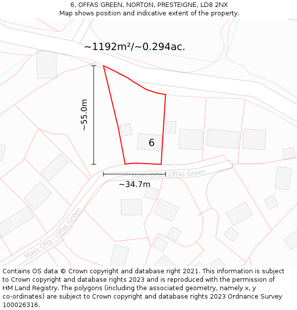 6, OFFAS GREEN, NORTON, PRESTEIGNE, LD8 2NX: Plot and title map