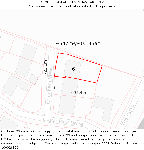 6, OFFENHAM VIEW, EVESHAM, WR11 3JZ: Plot and title map