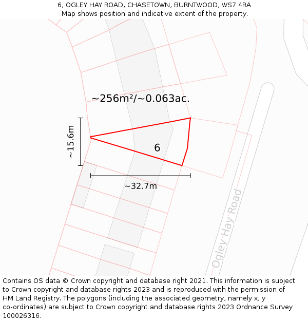 6, OGLEY HAY ROAD, CHASETOWN, BURNTWOOD, WS7 4RA: Plot and title map