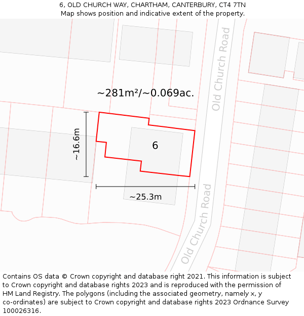 6, OLD CHURCH WAY, CHARTHAM, CANTERBURY, CT4 7TN: Plot and title map
