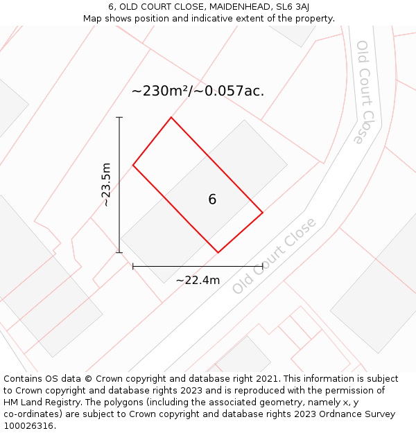 6, OLD COURT CLOSE, MAIDENHEAD, SL6 3AJ: Plot and title map