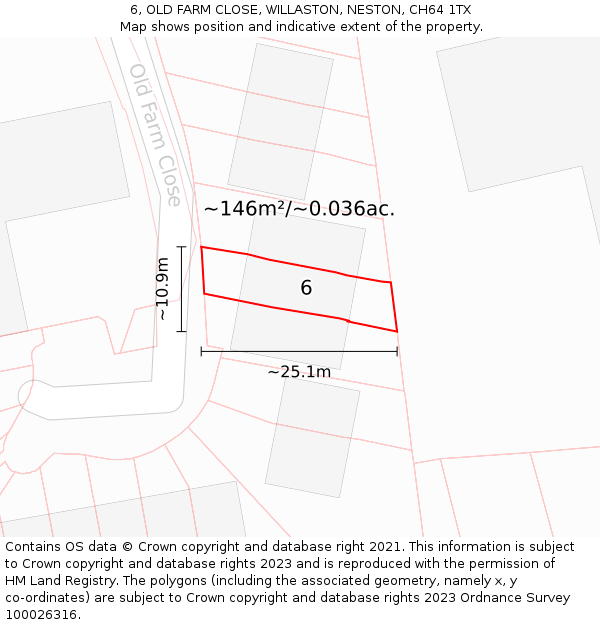6, OLD FARM CLOSE, WILLASTON, NESTON, CH64 1TX: Plot and title map