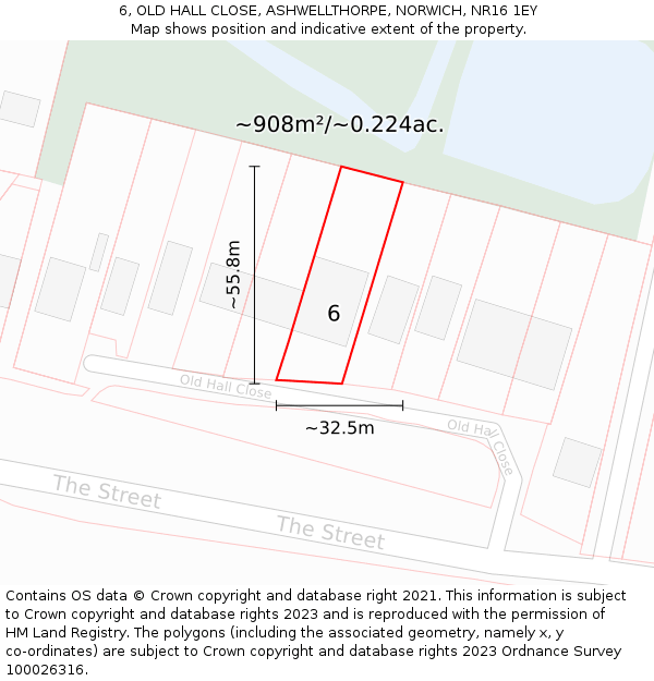 6, OLD HALL CLOSE, ASHWELLTHORPE, NORWICH, NR16 1EY: Plot and title map