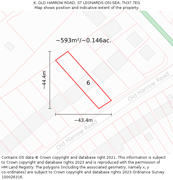 6, OLD HARROW ROAD, ST LEONARDS-ON-SEA, TN37 7EG: Plot and title map