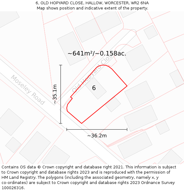 6, OLD HOPYARD CLOSE, HALLOW, WORCESTER, WR2 6NA: Plot and title map