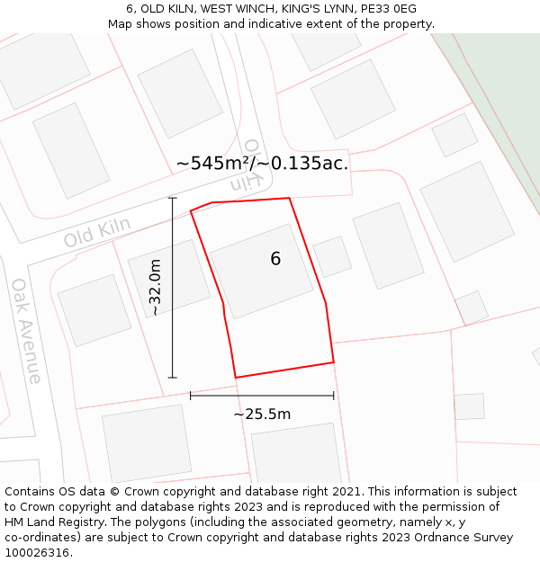 6, OLD KILN, WEST WINCH, KING'S LYNN, PE33 0EG: Plot and title map