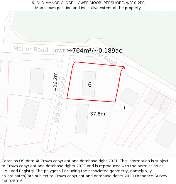 6, OLD MANOR CLOSE, LOWER MOOR, PERSHORE, WR10 2PR: Plot and title map