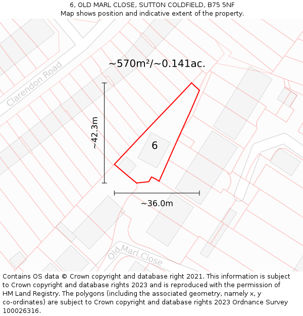 6, OLD MARL CLOSE, SUTTON COLDFIELD, B75 5NF: Plot and title map