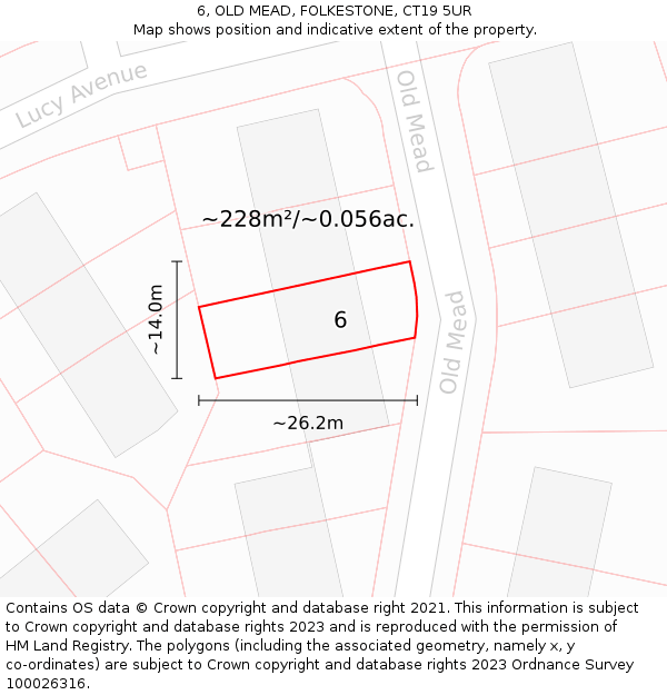 6, OLD MEAD, FOLKESTONE, CT19 5UR: Plot and title map