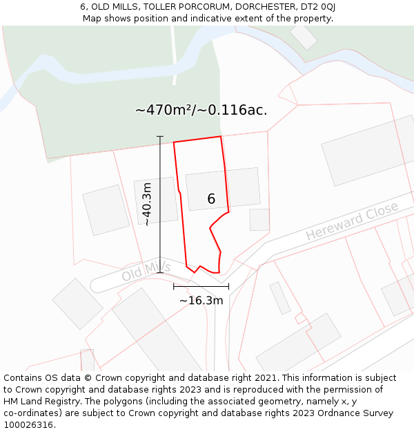 6, OLD MILLS, TOLLER PORCORUM, DORCHESTER, DT2 0QJ: Plot and title map
