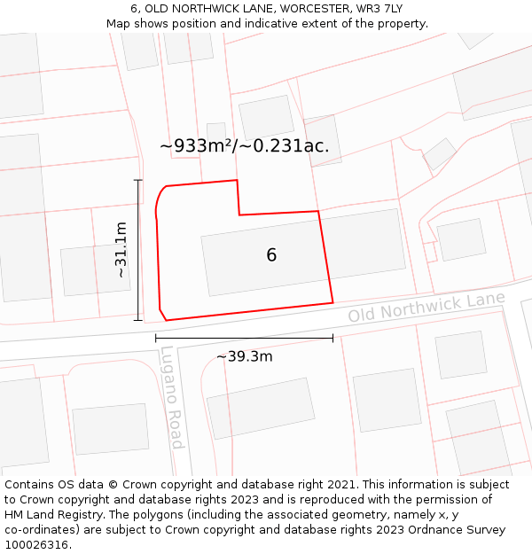 6, OLD NORTHWICK LANE, WORCESTER, WR3 7LY: Plot and title map