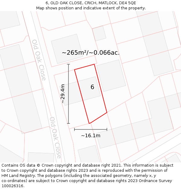 6, OLD OAK CLOSE, CRICH, MATLOCK, DE4 5QE: Plot and title map