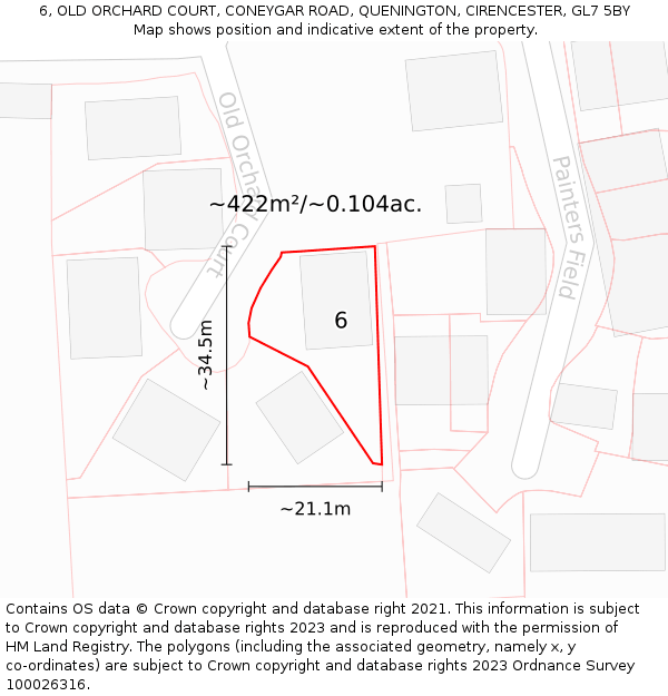 6, OLD ORCHARD COURT, CONEYGAR ROAD, QUENINGTON, CIRENCESTER, GL7 5BY: Plot and title map