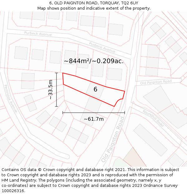 6, OLD PAIGNTON ROAD, TORQUAY, TQ2 6UY: Plot and title map