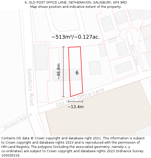6, OLD POST OFFICE LANE, NETHERAVON, SALISBURY, SP4 9RD: Plot and title map