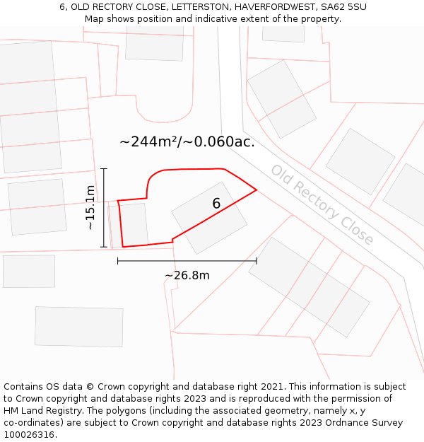 6, OLD RECTORY CLOSE, LETTERSTON, HAVERFORDWEST, SA62 5SU: Plot and title map
