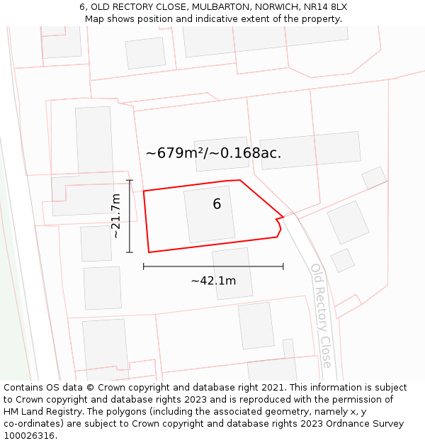 6, OLD RECTORY CLOSE, MULBARTON, NORWICH, NR14 8LX: Plot and title map