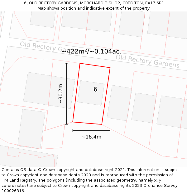 6, OLD RECTORY GARDENS, MORCHARD BISHOP, CREDITON, EX17 6PF: Plot and title map