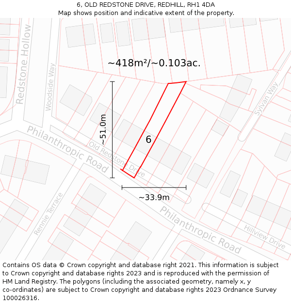 6, OLD REDSTONE DRIVE, REDHILL, RH1 4DA: Plot and title map
