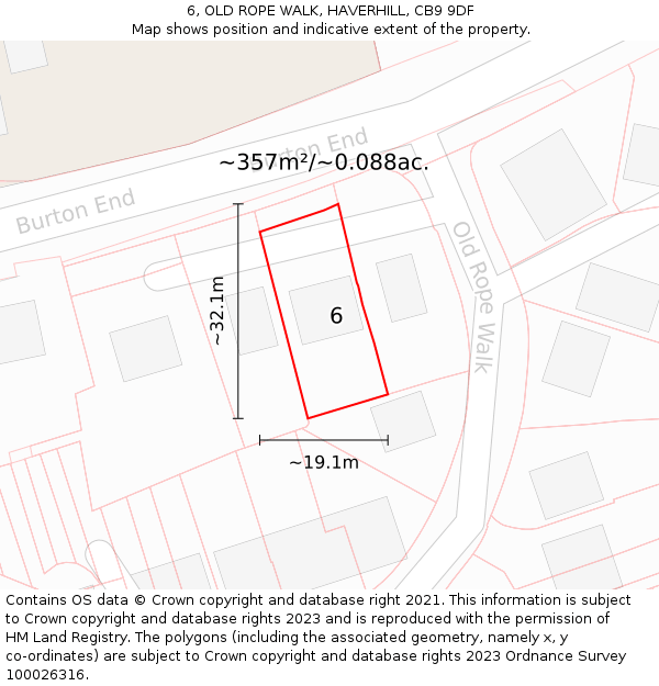 6, OLD ROPE WALK, HAVERHILL, CB9 9DF: Plot and title map